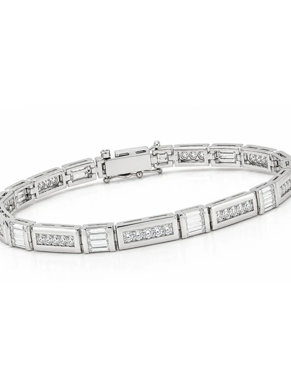 Created 6.95 Cts White Sapphire Tennis Bracelet Solid .925 Silver